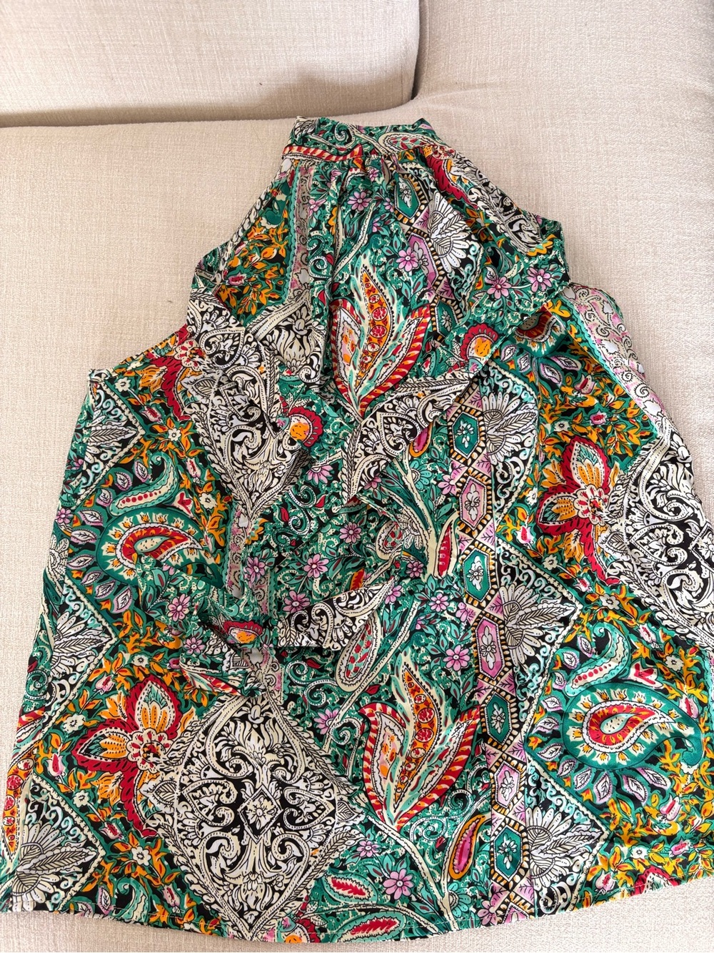 Halter Neck Paisley Print Tank - Teal Multi